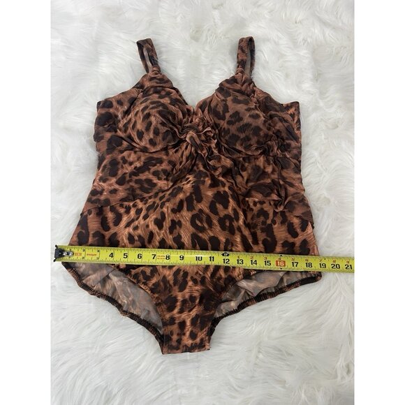 Miraclesuit Womens Plus Size 18W Swimsuit Brown Leopard Print V-Neck Twist Front - Picture 5 of 12